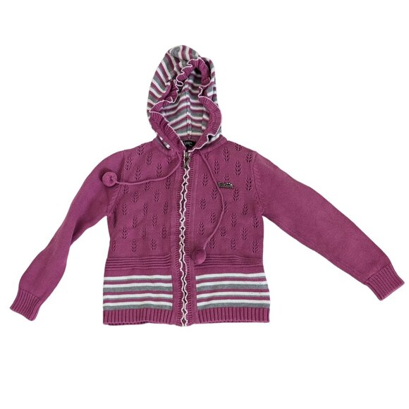 TUZAMA Girl's Magenta/Purple Zip-Up Hoodie with Pompom - Picture 3 of 10